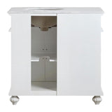 Silkroad Exclusive 36" Single Right Sink Antique White Bathroom Vanity With Carrara White Marble Countertop and White Ceramic Undermount Sink - V0213WW36R