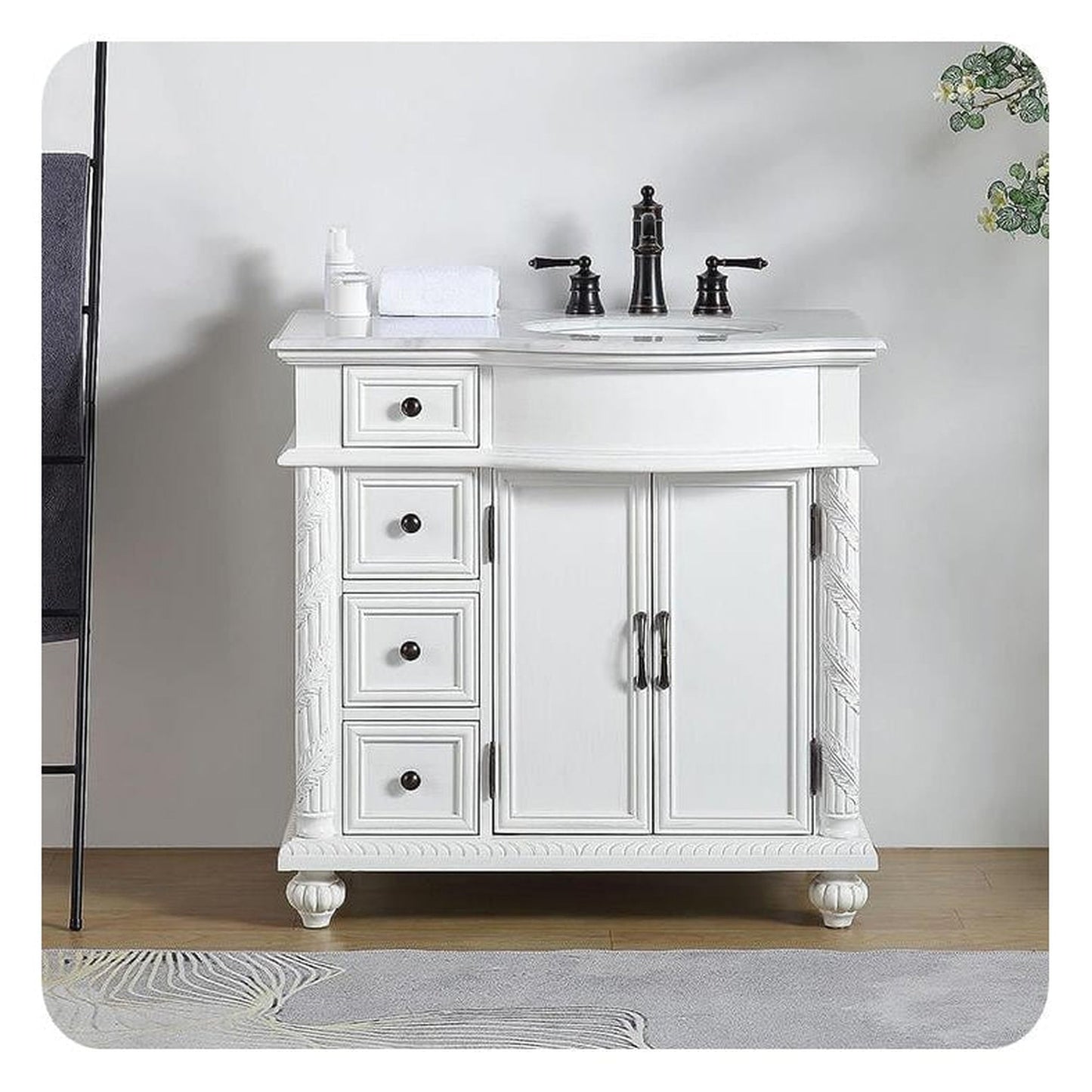 Silkroad 36" Single Sink Vanity, Antique White - V0213WW36R