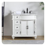 Silkroad Exclusive 36" Single Right Sink Antique White Bathroom Vanity With Carrara White Marble Countertop and White Ceramic Undermount Sink - V0213WW36R