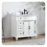 Silkroad Exclusive 36" Single Right Sink Antique White Bathroom Vanity With Carrara White Marble Countertop and White Ceramic Undermount Sink - V0213WW36R