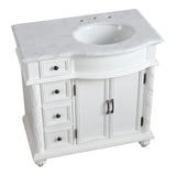 Silkroad Exclusive 36" Single Right Sink Antique White Bathroom Vanity With Carrara White Marble Countertop and White Ceramic Undermount Sink - V0213WW36R