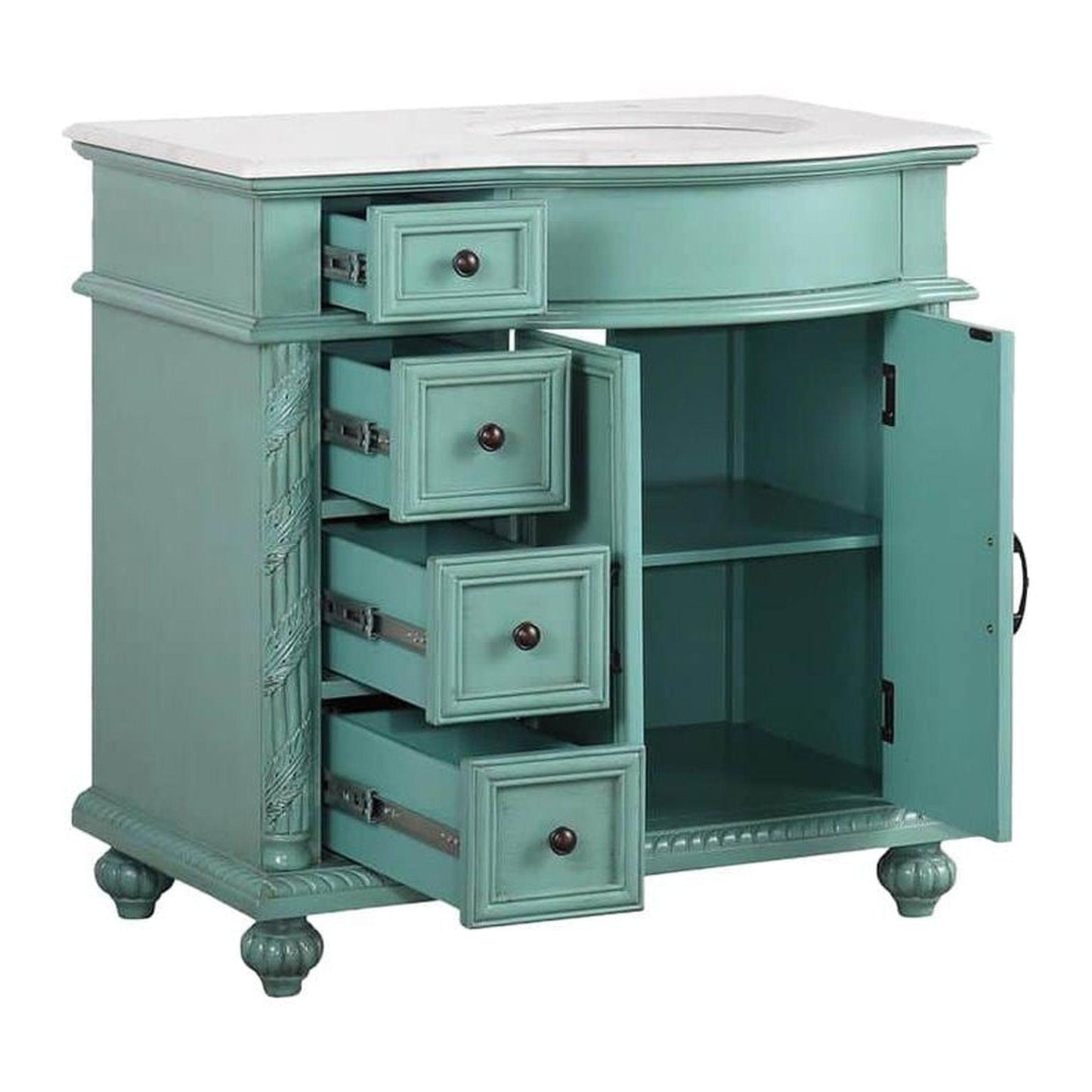 Silkroad 36" Green Vanity, Right Sink, Carrara Top - V0213NW36R