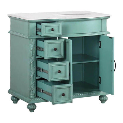 Silkroad 36" Green Vanity, Right Sink, Carrara Top - V0213NW36R