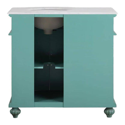 Silkroad 36" Green Vanity, Right Sink, Carrara Top - V0213NW36R