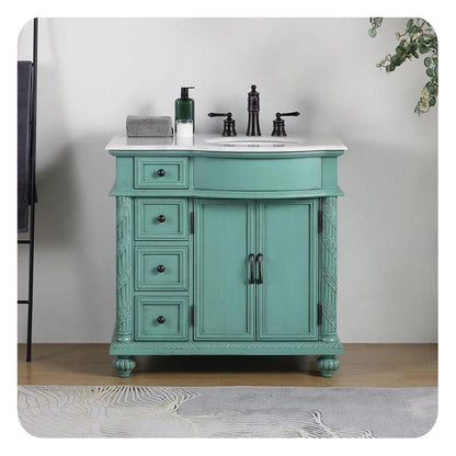 Silkroad 36" Green Vanity, Right Sink, Carrara Top - V0213NW36R