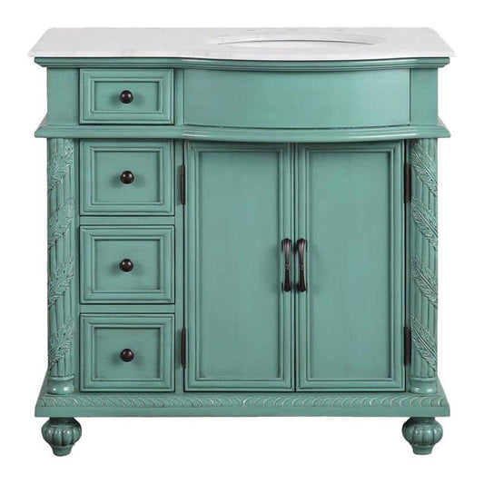 Silkroad 36" Green Vanity, Right Sink, Carrara Top - V0213NW36R
