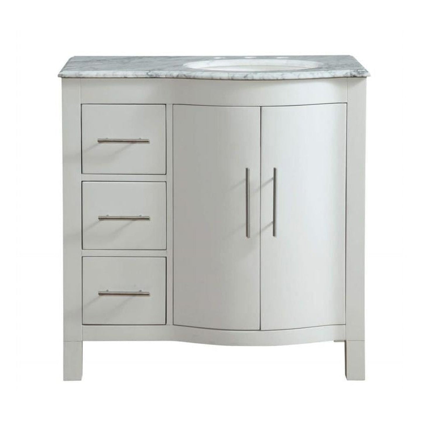 Silkroad Exclusive 36" Single Right Sink White Bathroom Vanity With Carrara White Marble Countertop and White Ceramic Undermount Sink - V0290WW36R