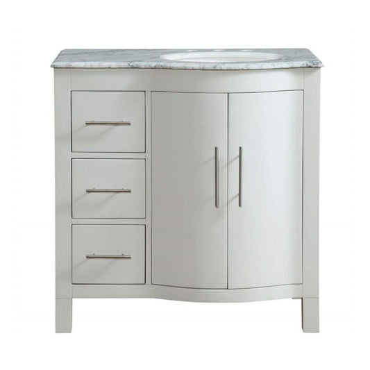 Silkroad Exclusive 36" Single Right Sink White Bathroom Vanity With Carrara White Marble Countertop and White Ceramic Undermount Sink - V0290WW36R