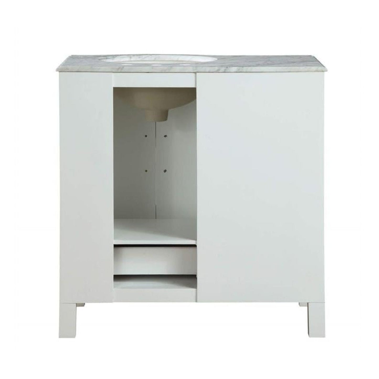 Silkroad Exclusive 36" Single Right Sink White Bathroom Vanity With Carrara White Marble Countertop and White Ceramic Undermount Sink - V0290WW36R