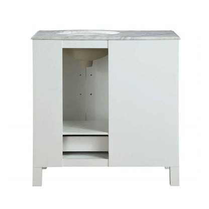 Silkroad Exclusive 36" Single Right Sink White Bathroom Vanity With Carrara White Marble Countertop and White Ceramic Undermount Sink - V0290WW36R