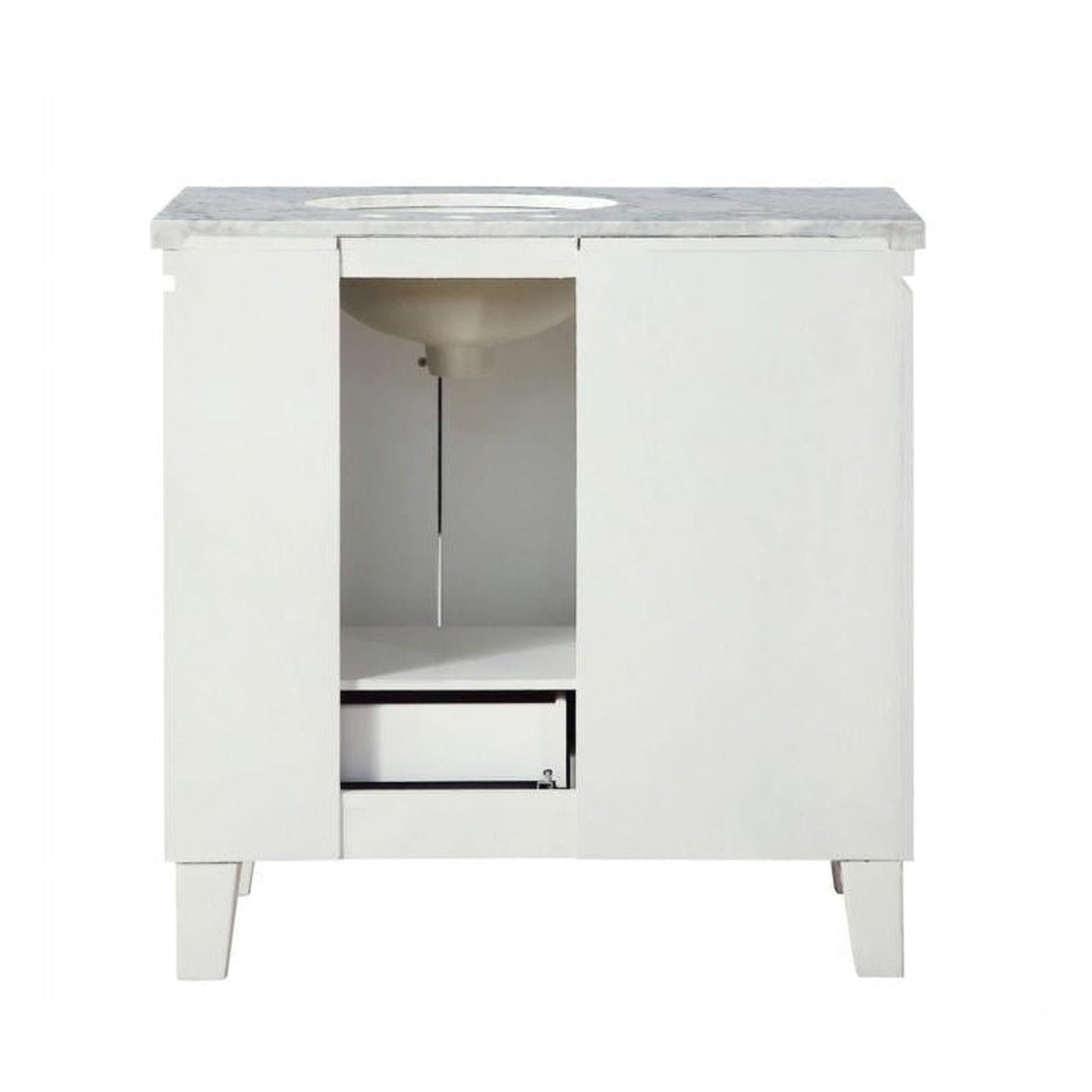 Silkroad Exclusive 36" Single Right Sink White Bathroom Vanity With Carrara White Marble Countertop and White Ceramic Undermount Sink - V0320WW36R