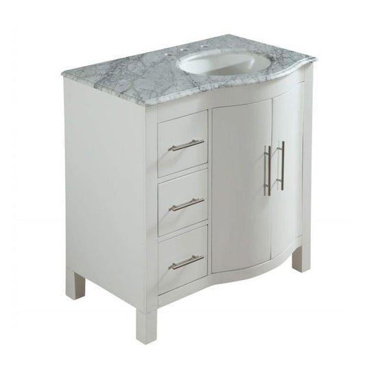 Silkroad Exclusive 36" Single Right Sink White Bathroom Vanity With Carrara White Marble Countertop and White Ceramic Undermount Sink - V0290WW36R