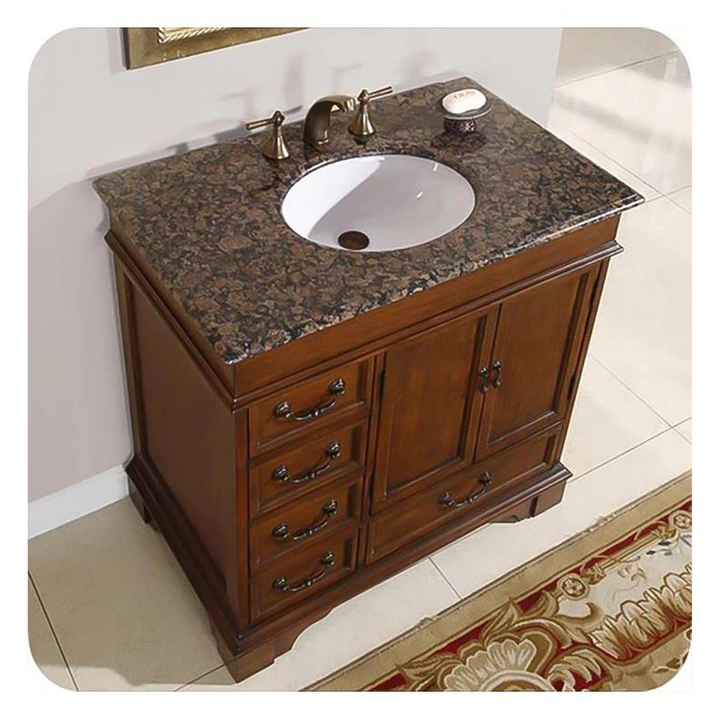 Silkroad Exclusive 36" Single Sink English Chestnut Bathroom Vanity - HYP-0212-BB-UWC-36
