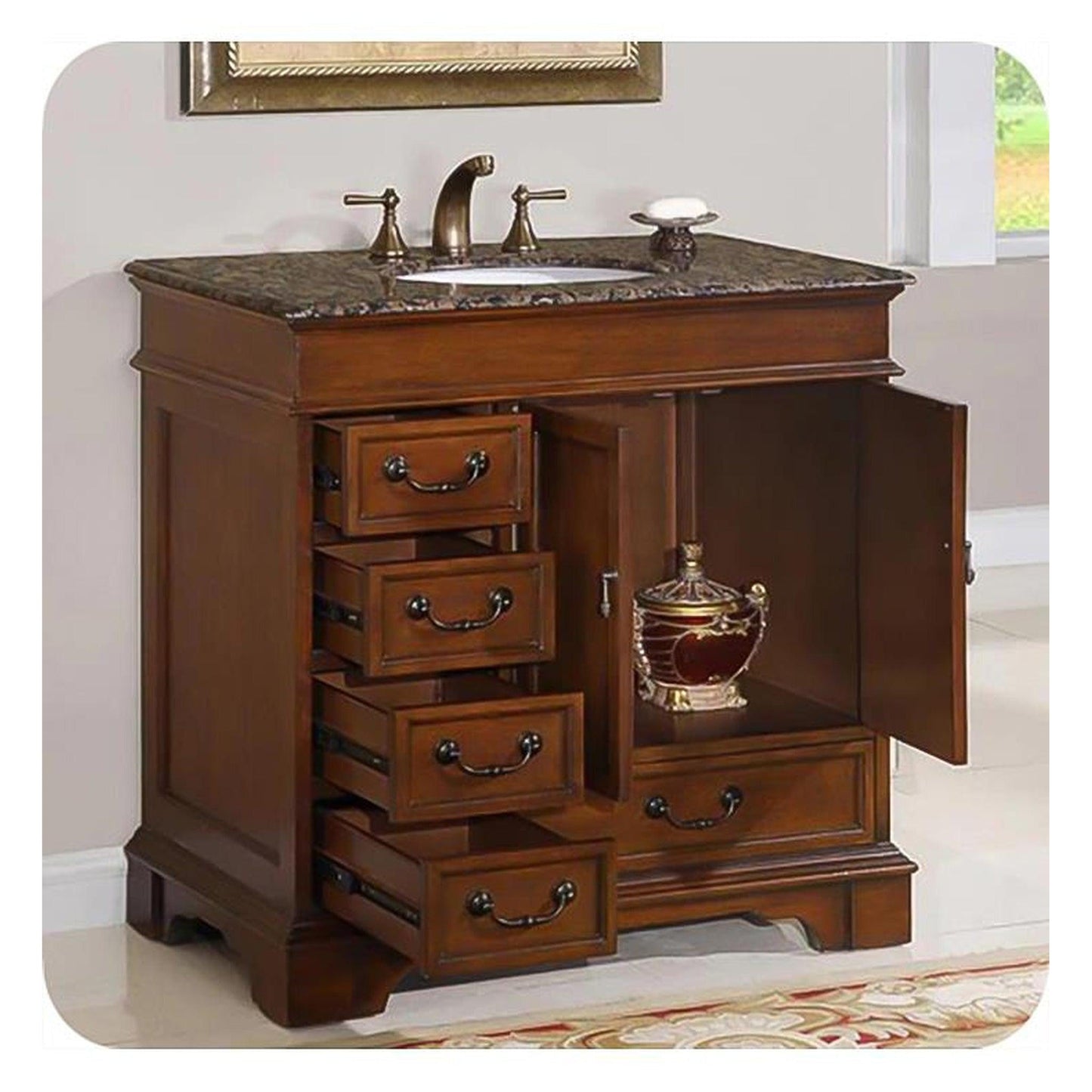 Silkroad Exclusive 36" Single Sink English Chestnut Bathroom Vanity - HYP-0212-BB-UWC-36