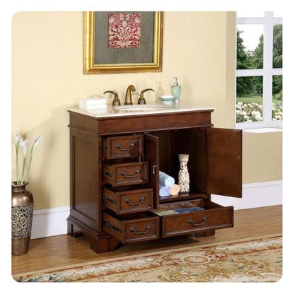 Silkroad 36" Vanity, Chestnut, Crema Marfil Top, Undermount Sink - HYP-0212-CM-UIC-36