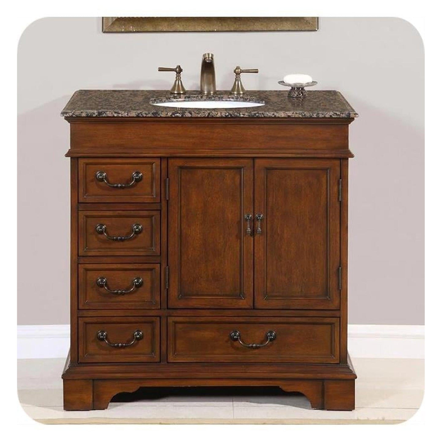 Silkroad Exclusive 36" Single Sink English Chestnut Bathroom Vanity - HYP-0212-BB-UWC-36