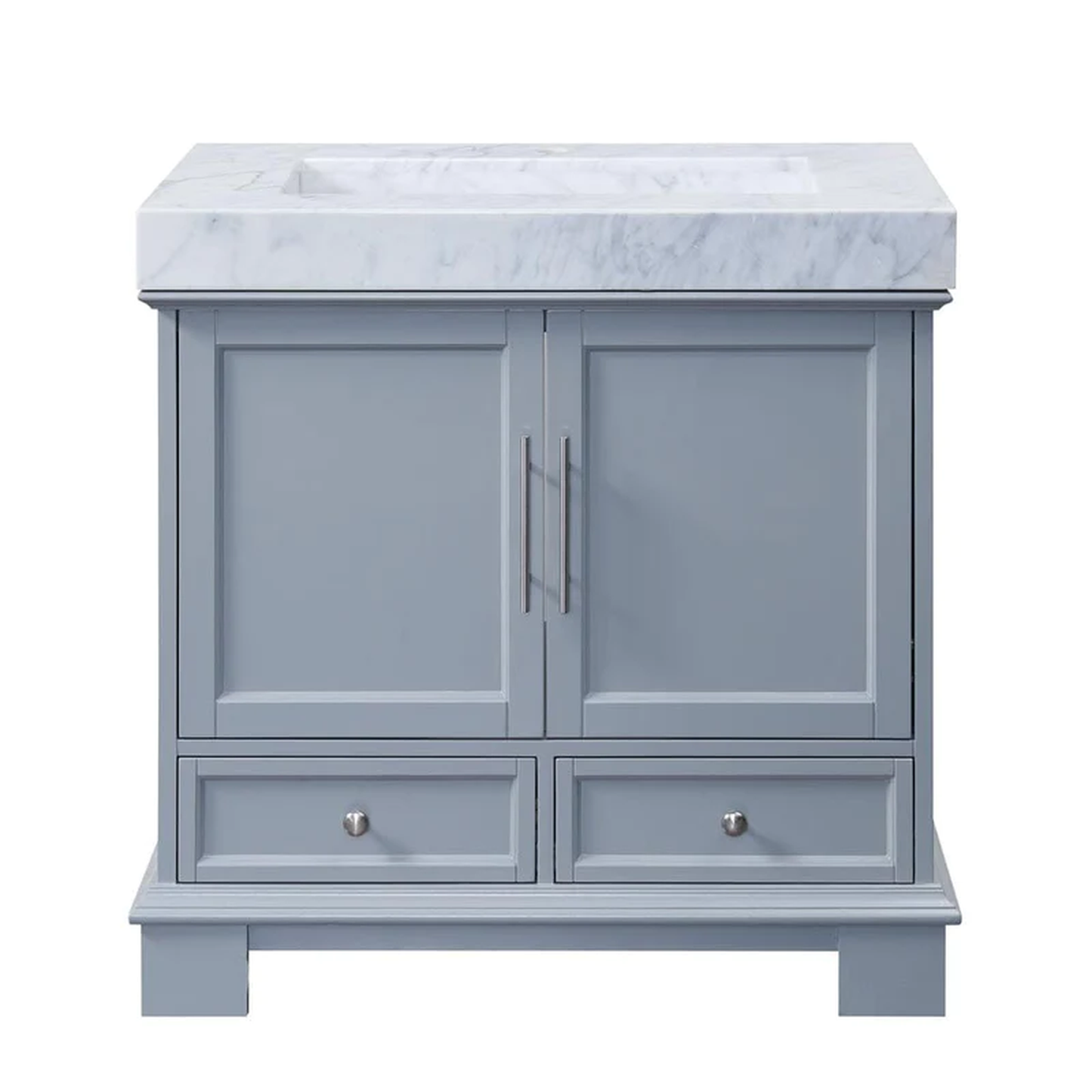 Silkroad Exclusive 36" Single Sink Gray Bathroom Vanity With White Carrara Marble Countertop and White Ceramic Undermount Sink - C05036GC_T0236WSC