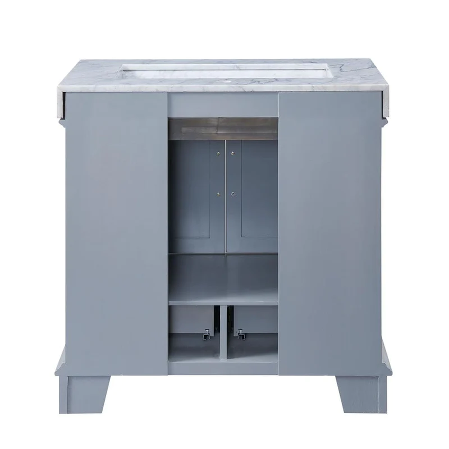 Silkroad Exclusive 36" Single Sink Gray Bathroom Vanity With White Carrara Marble Countertop and White Ceramic Undermount Sink - C05036GC_T0236WSC