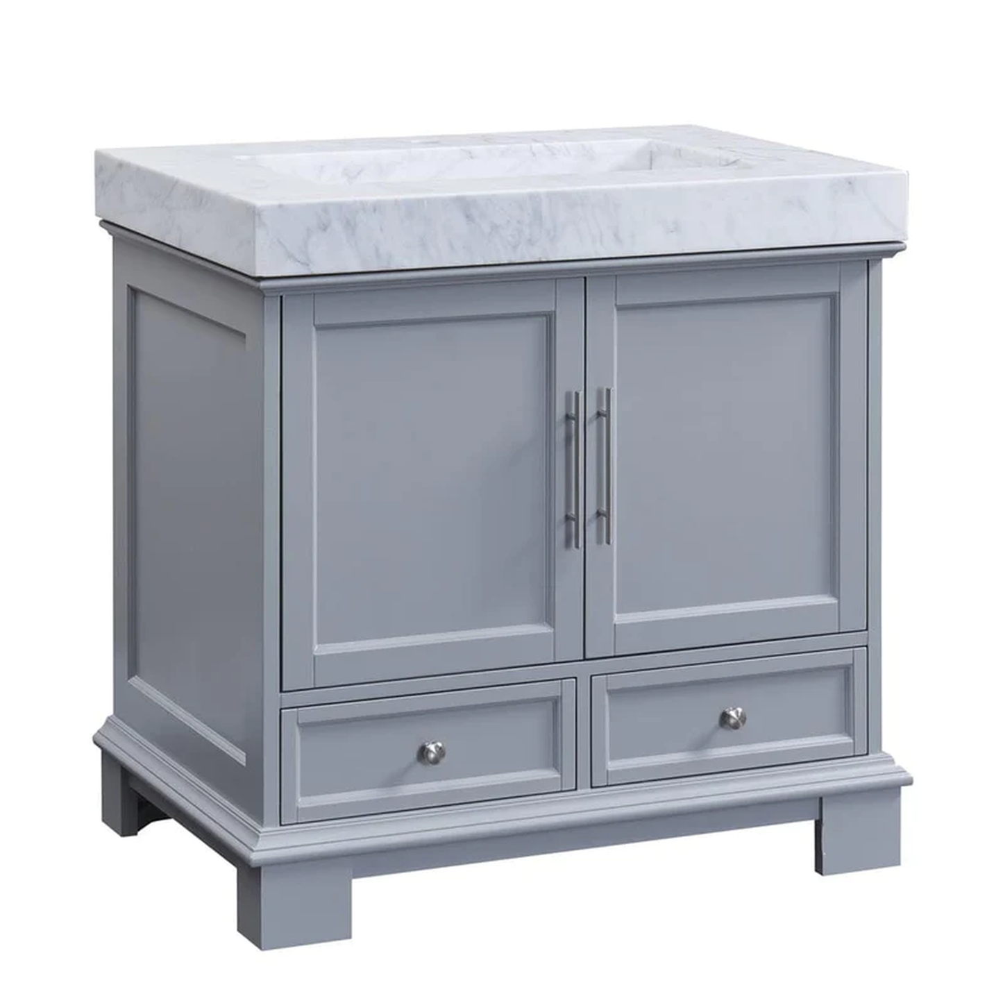 Silkroad Exclusive 36" Single Sink Gray Bathroom Vanity With White Carrara Marble Countertop and White Ceramic Undermount Sink - C05036GC_T0236WSC