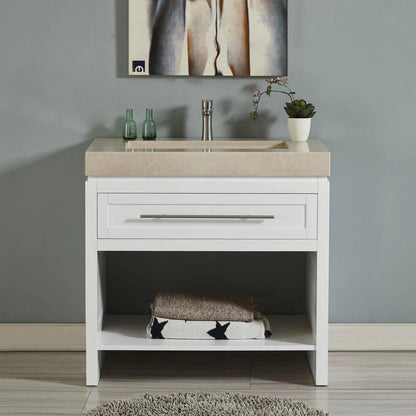 Silkroad Exclusive 36" Single Sink White Bathroom Vanity Base With Drawer and Shelf Storage - SKU_1781970166148_296