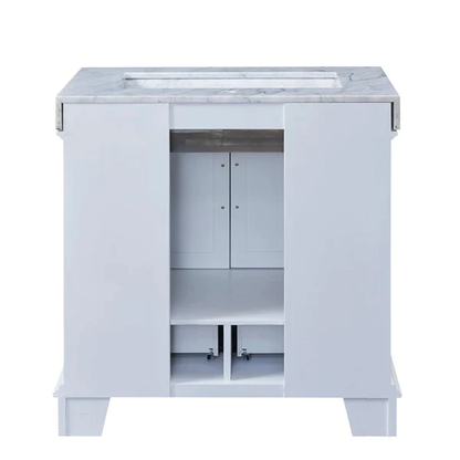 Silkroad Exclusive 36" Single Sink White Bathroom Vanity With White Carrara Marble Countertop and White Ceramic Undermount Sink - C05036WC_T0236WSC
