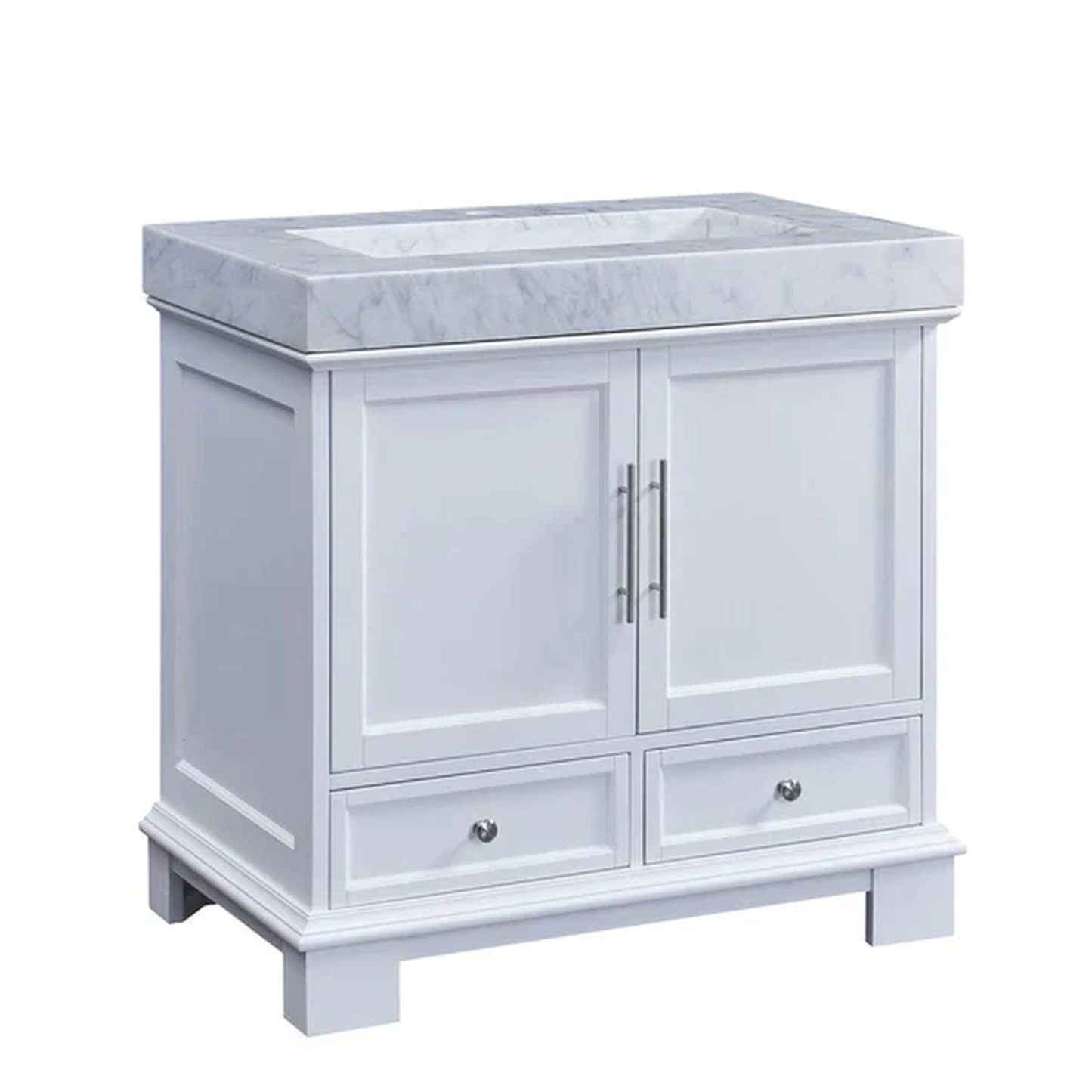 Silkroad Exclusive 36" Single Sink White Bathroom Vanity With White Carrara Marble Countertop and White Ceramic Undermount Sink - C05036WC_T0236WSC