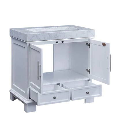 Silkroad Exclusive 36" Single Sink White Bathroom Vanity With White Carrara Marble Countertop and White Ceramic Undermount Sink - C05036WC_T0236WSC