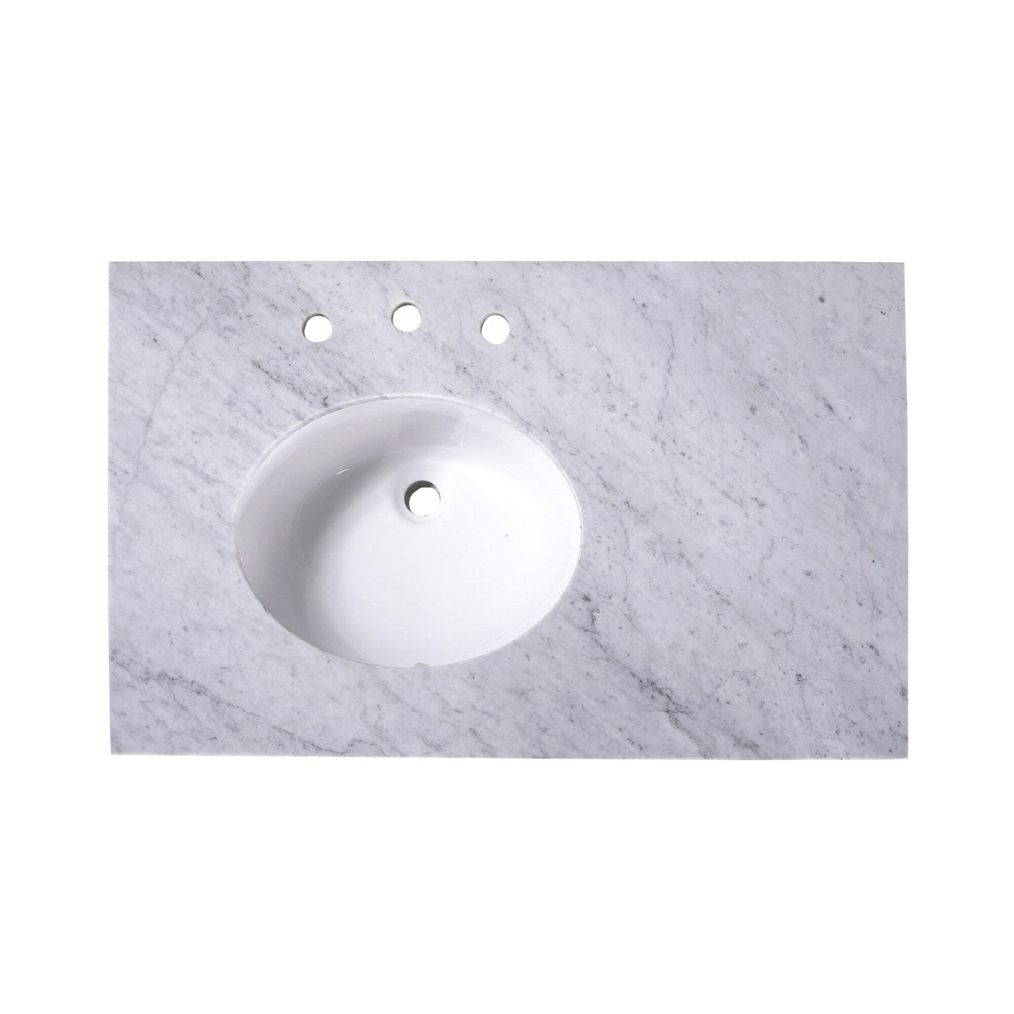 Silkroad Exclusive 36" x 22" White Carrara Marble Vanity Top With White Single Oval Undermount Left Sink and 4" Backsplash - T36L03