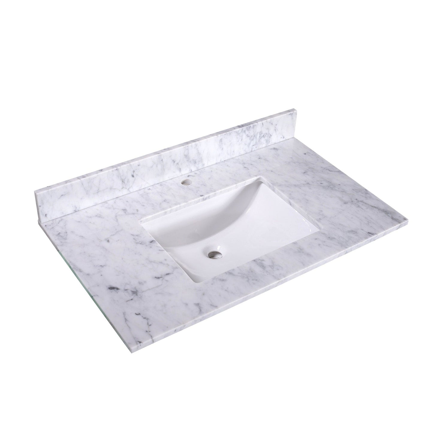 Silkroad Exclusive 36" x 22" White Carrara Marble Vanity Top With White Single Rectangular Undermount Sink and 4" Backsplash - T36C04