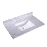 Silkroad Exclusive 36" x 22" White Carrara Marble Vanity Top With White Single Rectangular Undermount Sink and 4" Backsplash - T36C05