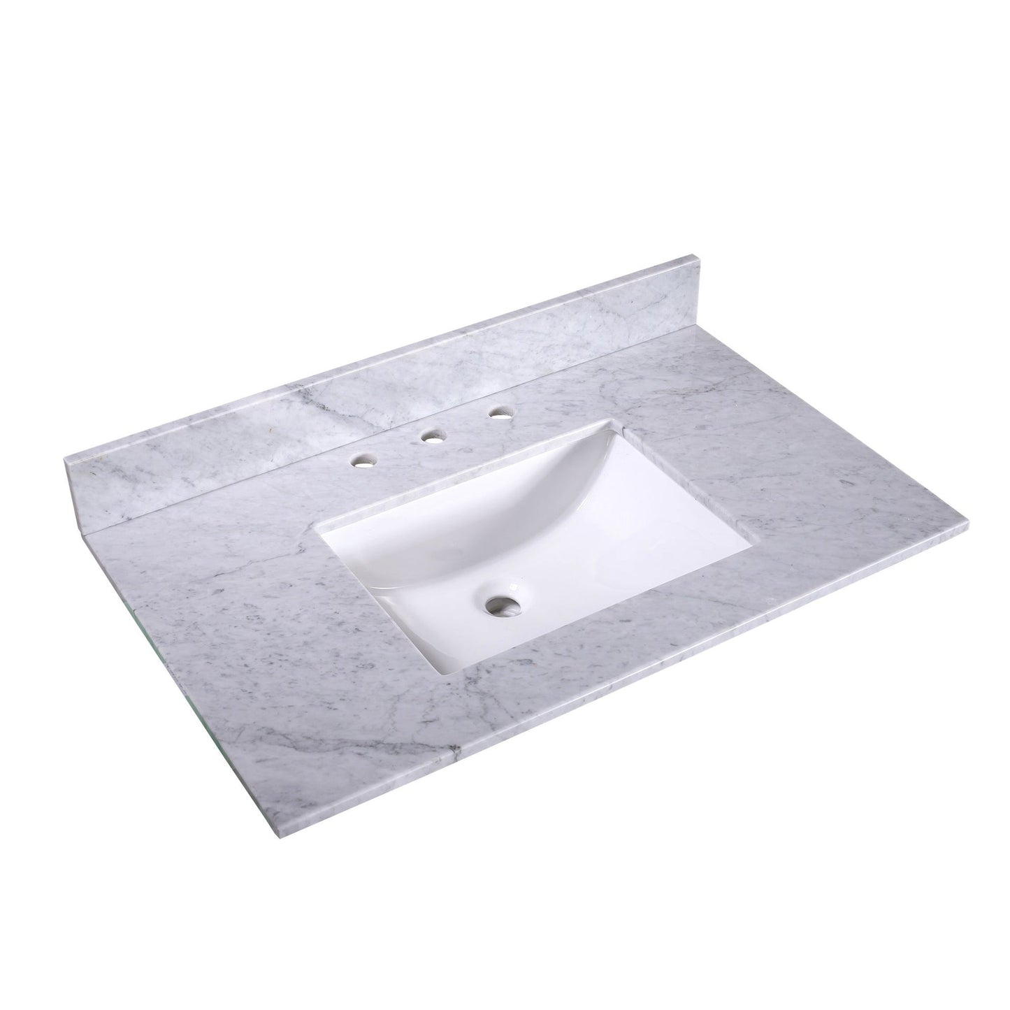 Silkroad Exclusive 48" x 22" White Carrara Marble Vanity Top With White Single Oval Undermount Sink and 4" Backsplash - T48C03