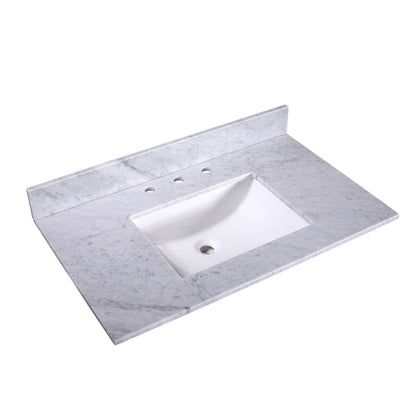 Silkroad Exclusive 48" x 22" White Carrara Marble Vanity Top With White Single Oval Undermount Sink and 4" Backsplash - T48C03