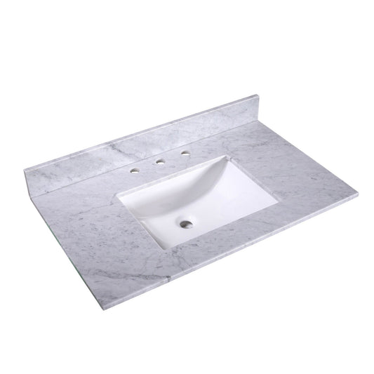 Silkroad Exclusive 48" x 22" White Carrara Marble Vanity Top With White Single Oval Undermount Sink and 4" Backsplash - T48C03