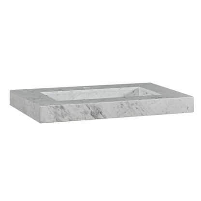 Silkroad Exclusive 36" x 23" White Carrara Marble Vanity Top With Single Rectangular Integrated Ramp Sink - T0136WRC