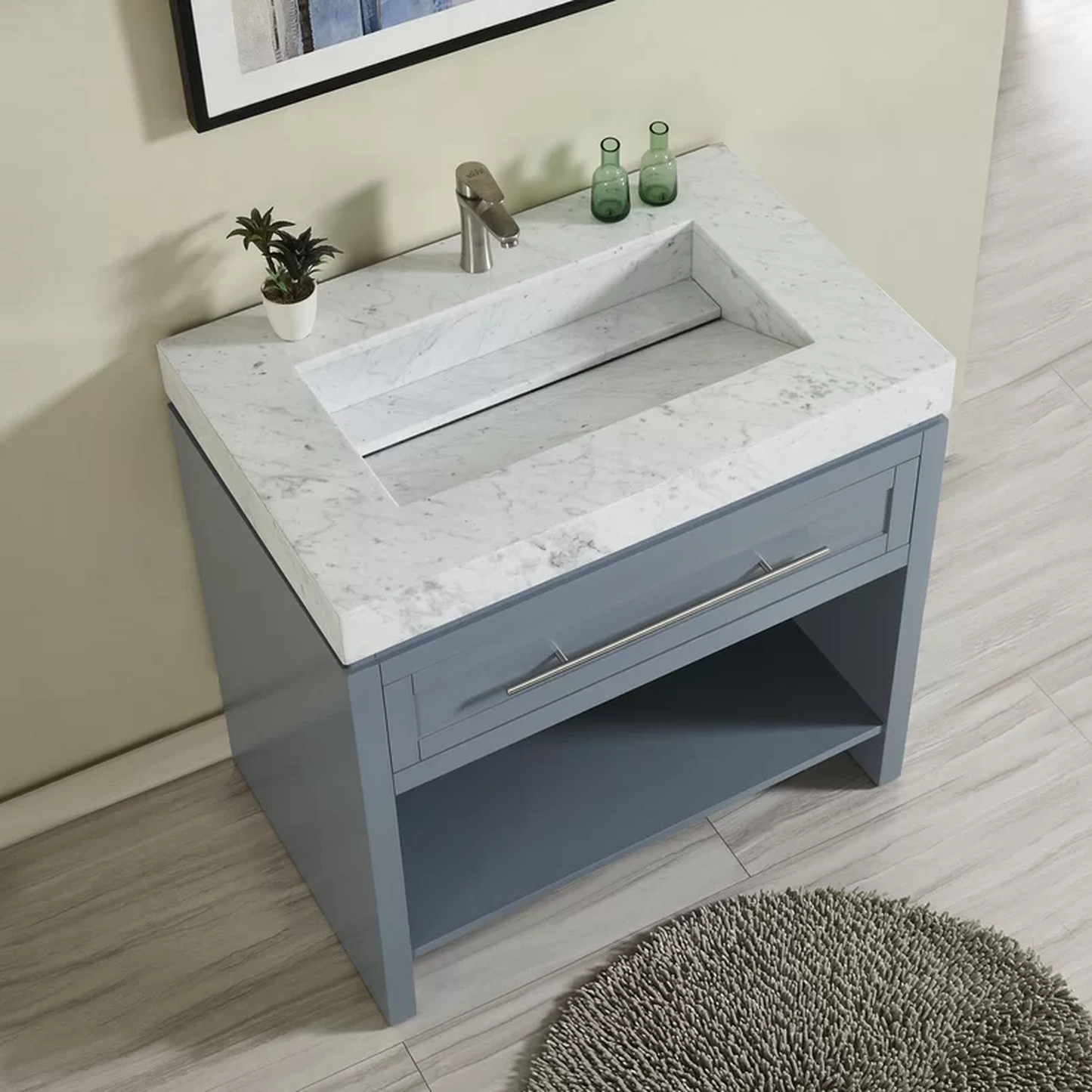Silkroad Exclusive 36" x 23" White Carrara Marble Vanity Top With Single Rectangular Integrated Ramp Sink - T0136WRC