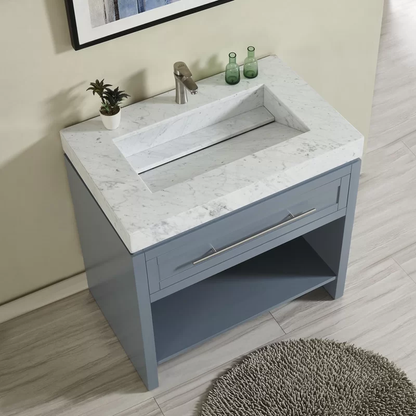 Silkroad Exclusive 36" x 23" White Carrara Marble Vanity Top With Single Rectangular Integrated Ramp Sink - T0136WRC