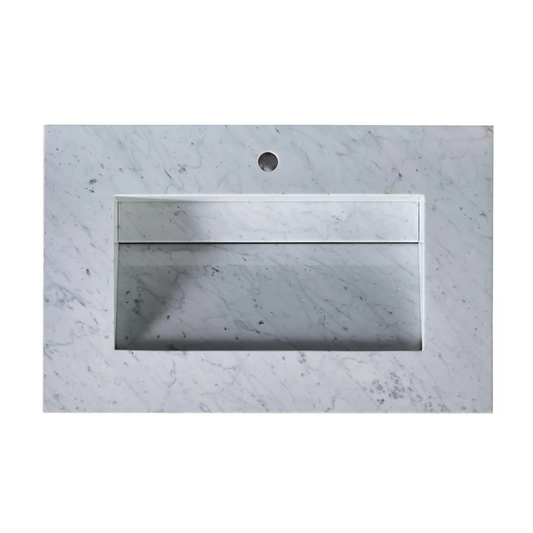 Silkroad Exclusive 36" x 23" White Carrara Marble Vanity Top With Single Rectangular Integrated Ramp Sink - T0136WRC