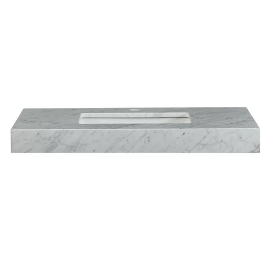 Silkroad Exclusive 36" x 23" White Carrara Marble Vanity Top With Single Rectangular Undermount Sink - T0236WSC