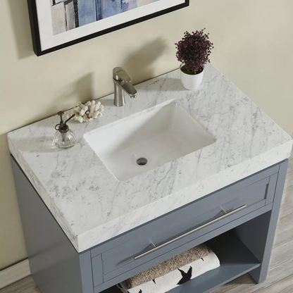 Silkroad Exclusive 36" x 23" White Carrara Marble Vanity Top With Single Rectangular Undermount Sink - T0236WSC