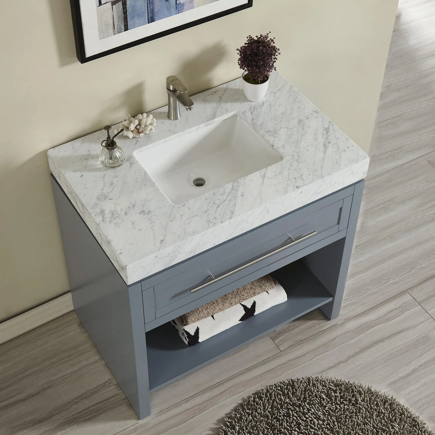 Silkroad Exclusive 36" x 23" White Carrara Marble Vanity Top With Single Rectangular Undermount Sink - T0236WSC