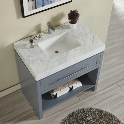 Silkroad Exclusive 36" x 23" White Carrara Marble Vanity Top With Single Rectangular Undermount Sink - T0236WSC