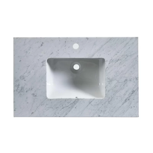 Silkroad Exclusive 36" x 23" White Carrara Marble Vanity Top With Single Rectangular Undermount Sink - T0236WSC