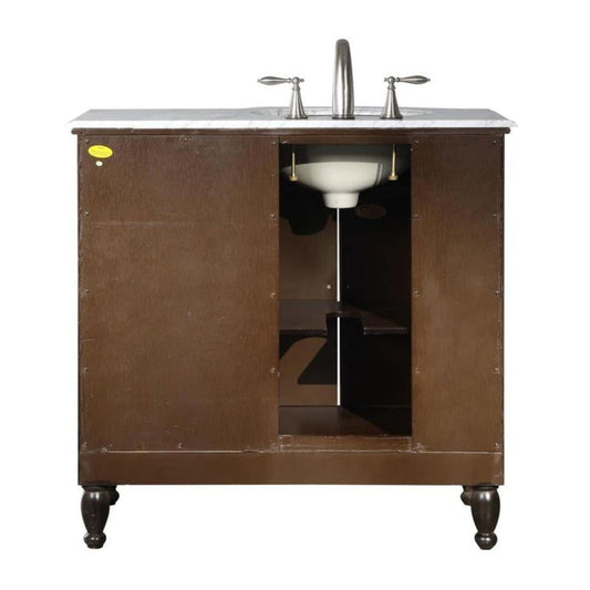 Silkroad Exclusive 38" Single Left Sink Dark Walnut Bathroom Vanity With Carrara White Marble Countertop and White Ceramic Undermount Sink - HYP-0902-WM-UWC-38-L