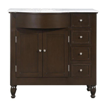 Silkroad Exclusive 38" Single Left Sink Dark Walnut Bathroom Vanity With Carrara White Marble Countertop and White Ceramic Undermount Sink - HYP-0902-WM-UWC-38-L