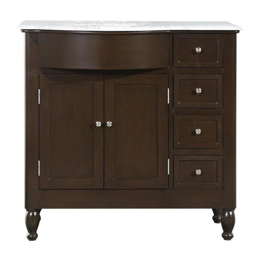 Silkroad Exclusive 38" Single Left Sink Dark Walnut Bathroom Vanity With Carrara White Marble Countertop and White Ceramic Undermount Sink - HYP-0902-WM-UWC-38-L