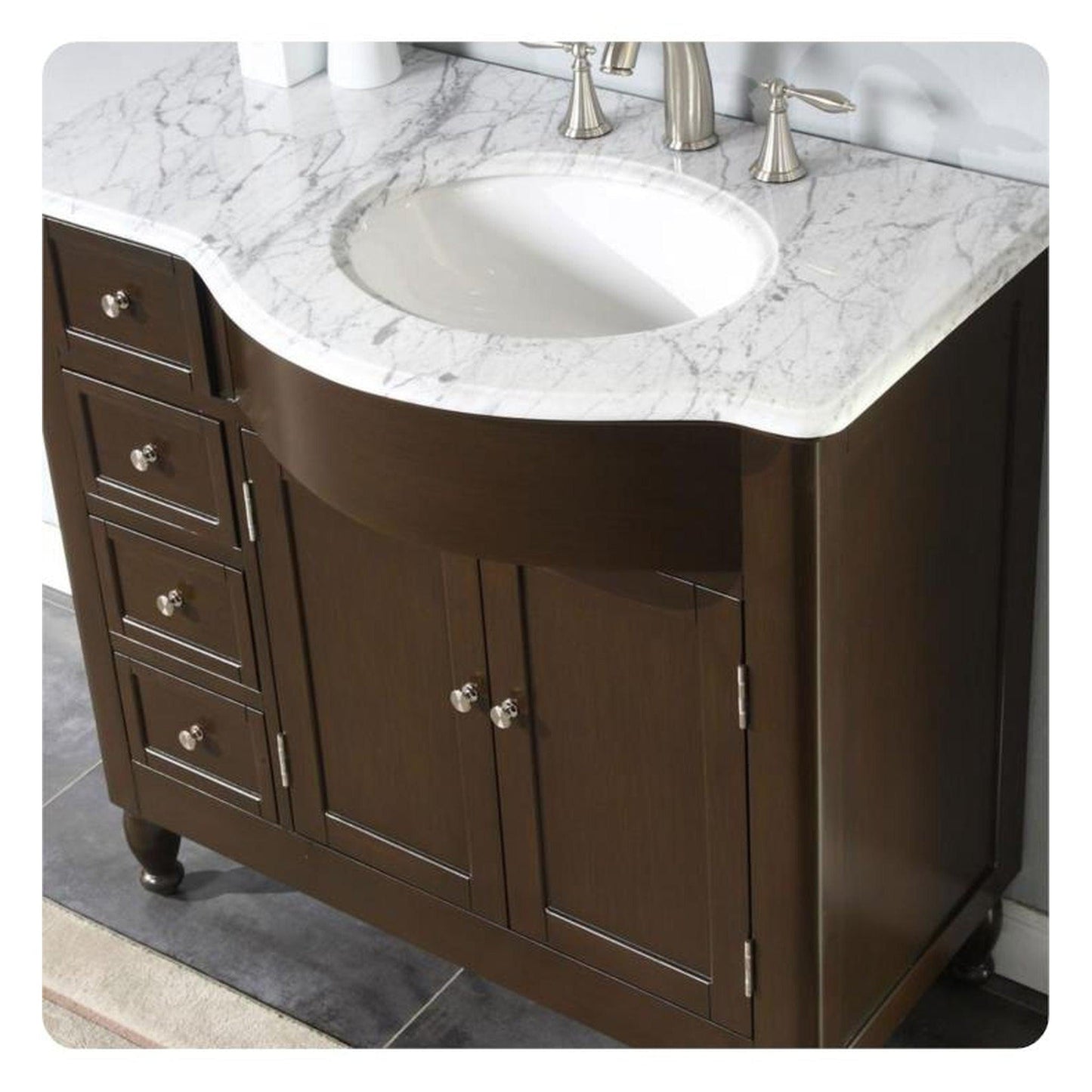 Silkroad 38" Right Sink Dark Walnut Vanity, Carrara Top, White Undermount – HYP-0902-WM-UWC-38-R