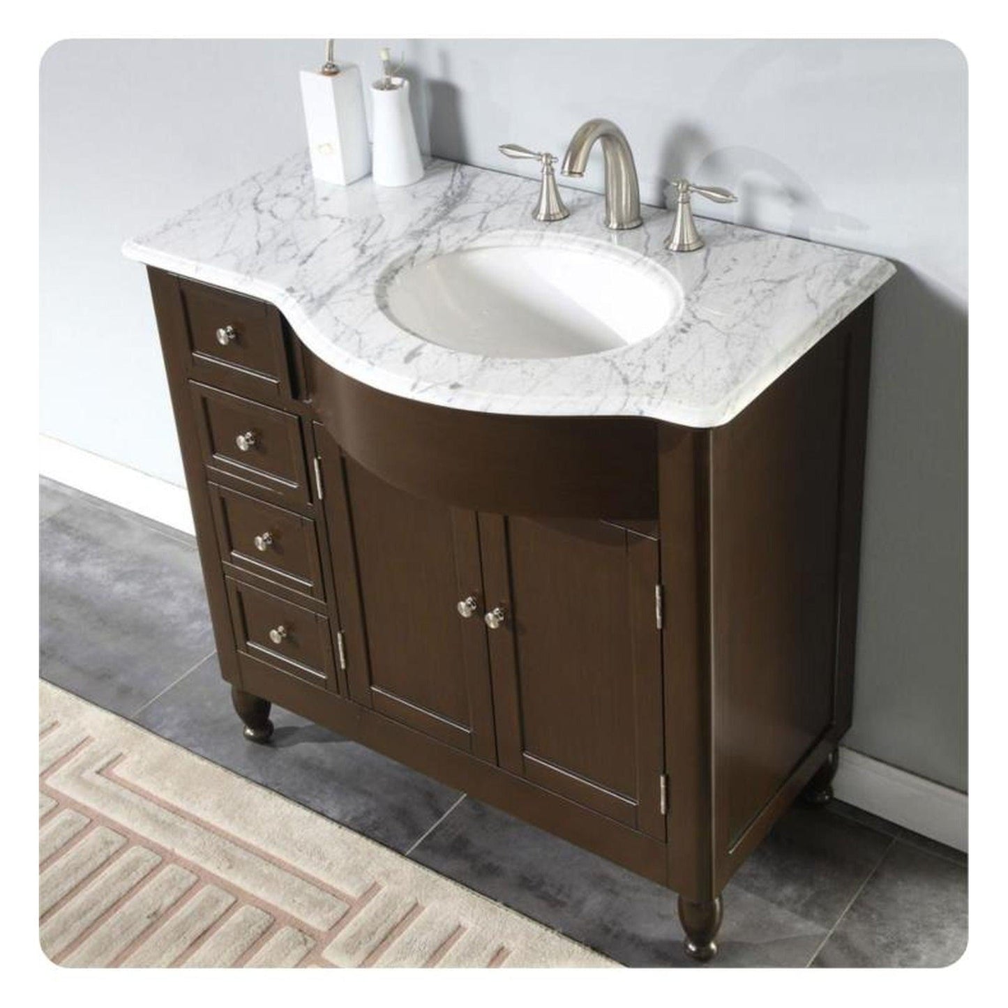 Silkroad 38" Right Sink Dark Walnut Vanity, Carrara Top, White Undermount – HYP-0902-WM-UWC-38-R