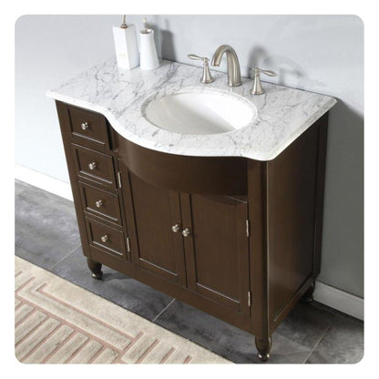 Silkroad 38" Right Sink Dark Walnut Vanity, Carrara Top, White Undermount – HYP-0902-WM-UWC-38-R