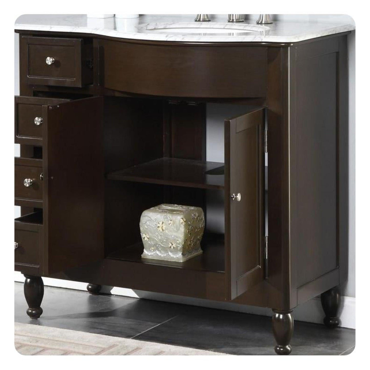 Silkroad 38" Right Sink Dark Walnut Vanity, Carrara Top, White Undermount – HYP-0902-WM-UWC-38-R