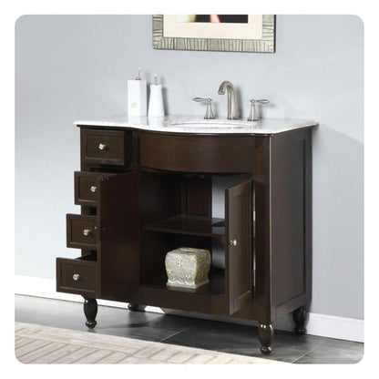 Silkroad 38" Right Sink Dark Walnut Vanity, Carrara Top, White Undermount – HYP-0902-WM-UWC-38-R